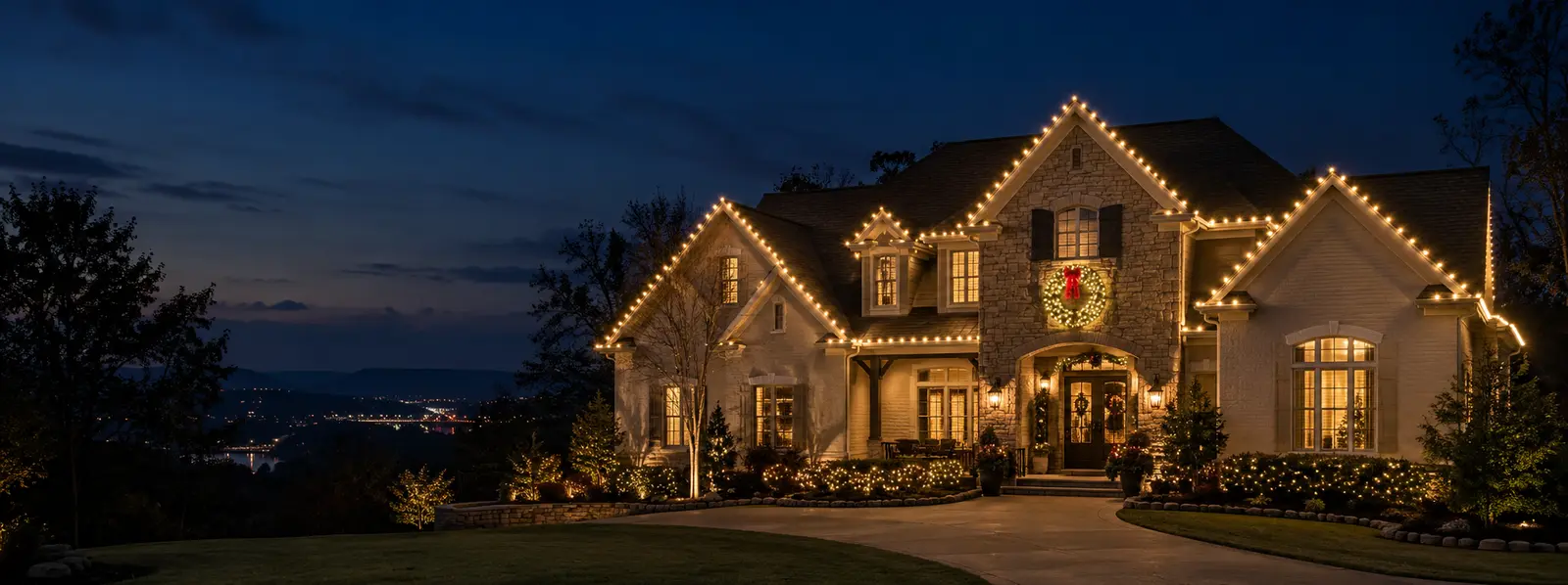 Representative premium Christmas lighting display for a North Georgia home